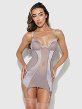 Raquel Mesh & Silky Micro Chemise Set Dark Rose