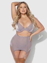 Raquel Mesh & Silky Micro Garter Skirt Bra Set Dark Rose