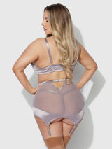 Raquel Mesh & Silky Micro Garter Skirt Bra Set Dark Rose