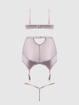 Raquel Mesh & Silky Micro Garter Skirt Bra Set Dark Rose