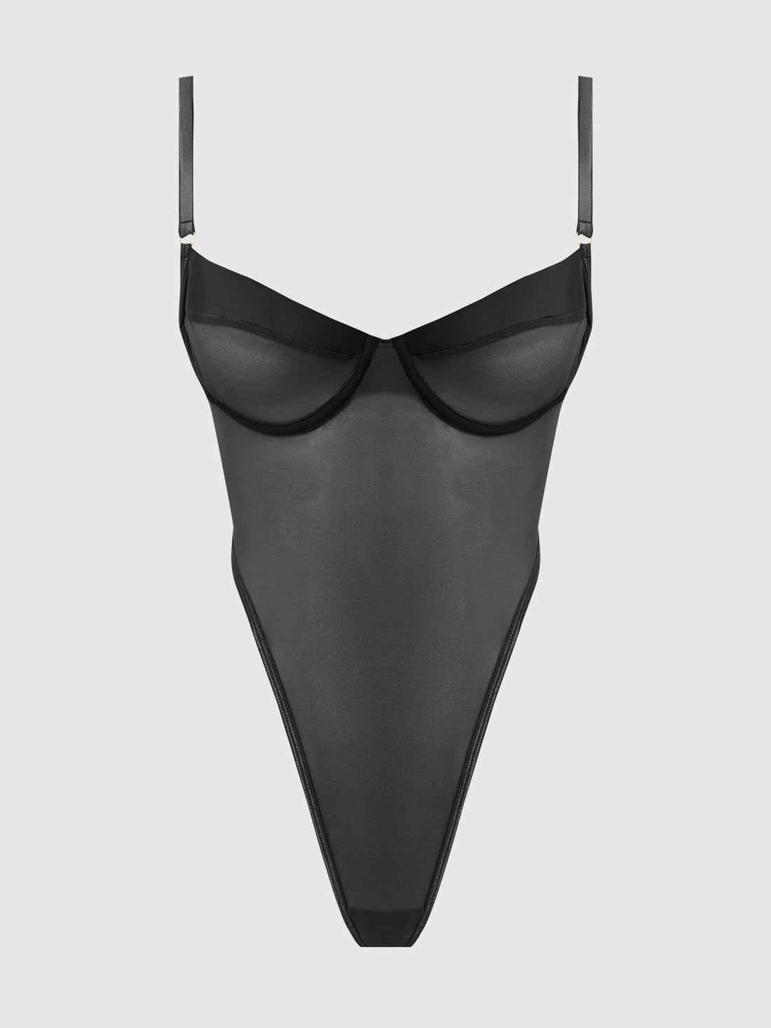 Raquel See Through Mesh & Silky Micro Bodysuit Black