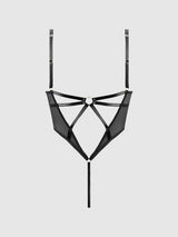 Raquel See Through Mesh & Silky Micro Bodysuit Black