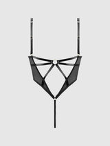 House of Desire Queen Raquel See Through Mesh & Silky Micro Bodysuit Black