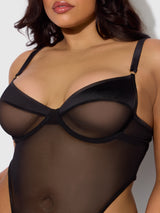 Raquel See Through Mesh & Silky Micro Bodysuit Black