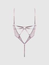 Raquel See Through Mesh & Silky Micro Bodysuit Dark Rose