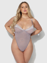 Raquel See Through Mesh & Silky Micro Bodysuit Dark Rose