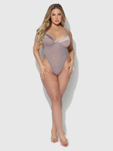 Raquel See Through Mesh & Silky Micro Bodysuit Dark Rose