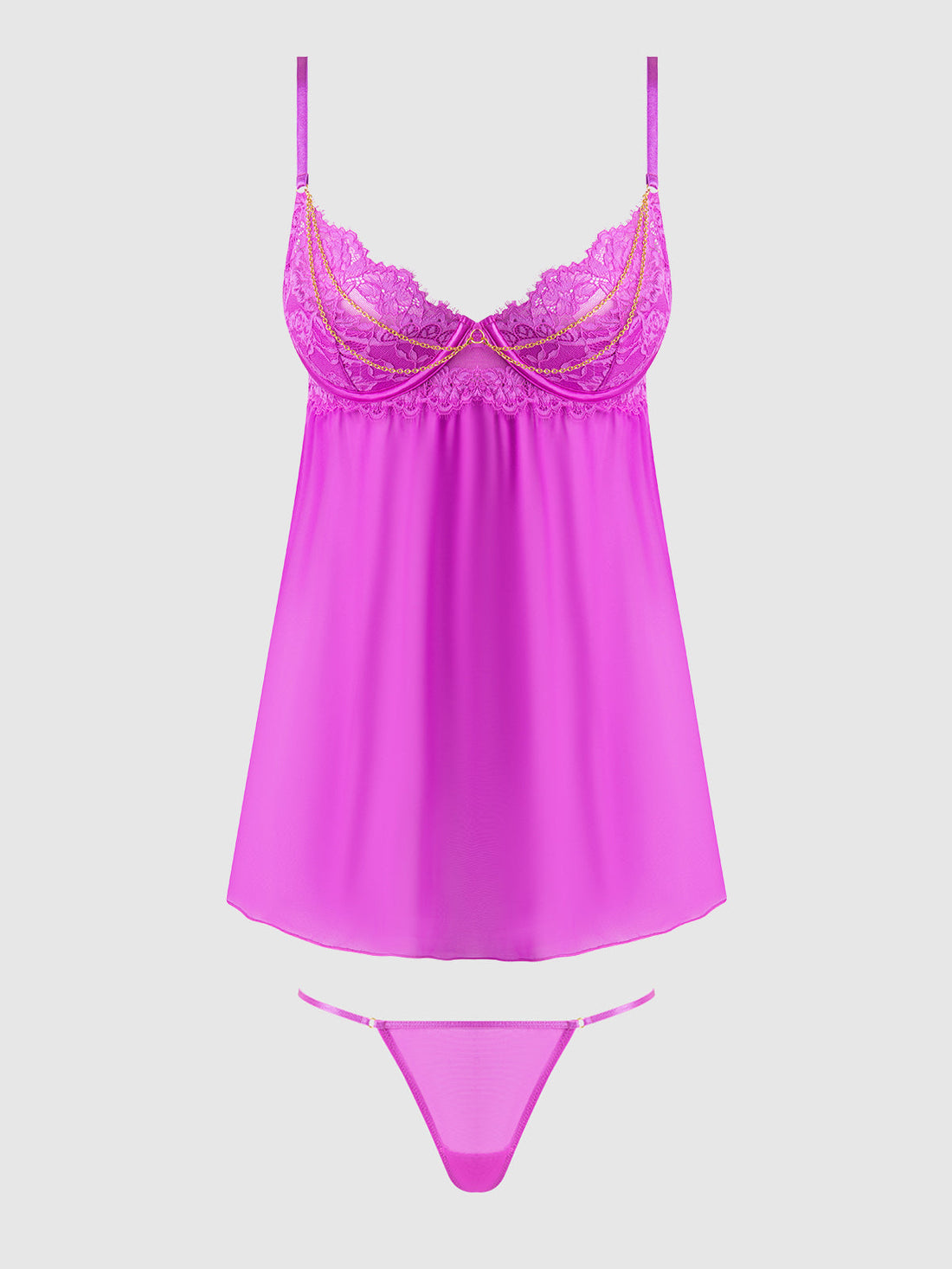 Reanna Lace & Chain Babydoll Set Pink