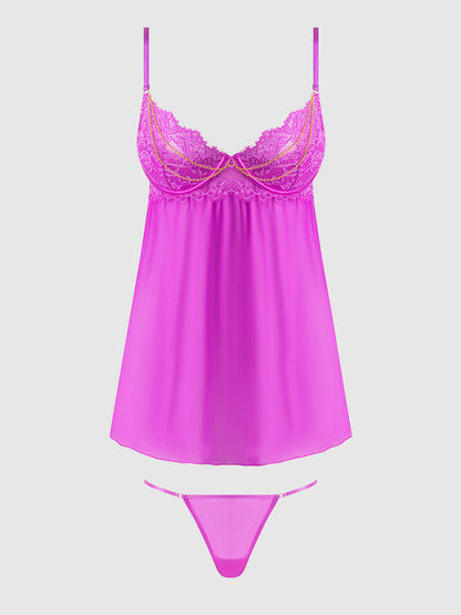 House of Desire Reanna Lace & Chain Babydoll Set Pink
