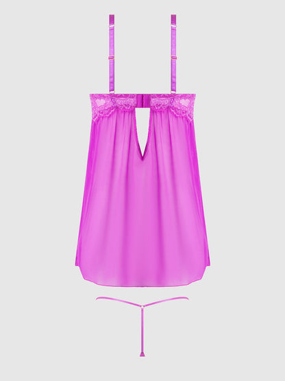 House of Desire Reanna Lace & Chain Babydoll Set Pink