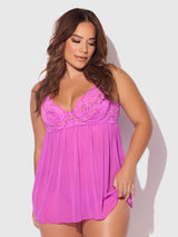 House of Desire Queen Reanna Lace & Chain Babydoll Set Pink