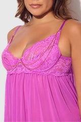 House of Desire Queen Reanna Lace & Chain Babydoll Set Pink