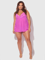 House of Desire Queen Reanna Lace & Chain Babydoll Set Pink