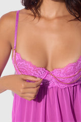 Reanna Lace & Chain Babydoll Set Pink