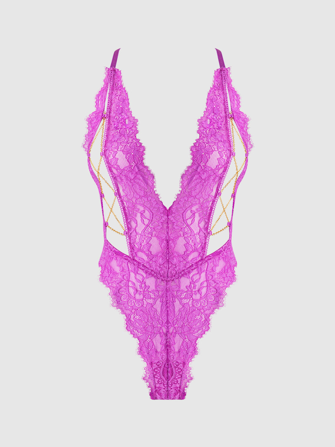 Reanna Lace & Chain Deep Plunge Bodysuit Teddy Pink