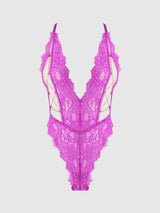Reanna Lace & Chain Deep Plunge Bodysuit Teddy Pink