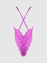 Reanna Lace & Chain Deep Plunge Bodysuit Teddy Pink