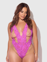 Reanna Lace & Chain Deep Plunge Bodysuit Teddy Pink