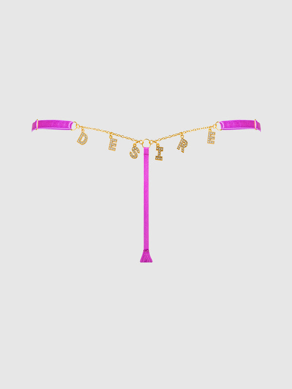 House of Desire Queen Reanna Lace & Chain DESIRE Charm G-String Panty Pink