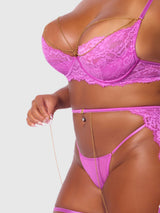 Reanna Lace & Chain Garter Bra Set Pink