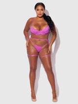 Reanna Lace & Chain Garter Bra Set Pink