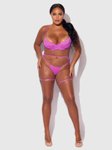 House of Desire Queen Reanna Lace & Chain Garter Bra Set Pink