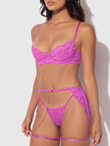 House of Desire Queen Reanna Lace & Chain Garter Bra Set Pink