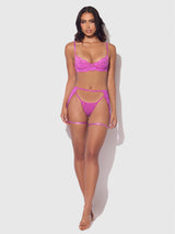 House of Desire Queen Reanna Lace & Chain Garter Bra Set Pink