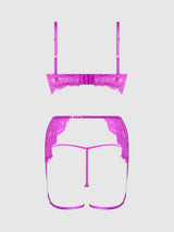 Reanna Lace & Chain Garter Bra Set Pink