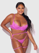 House of Desire Queen Reanna Lace & Chain Garter Bra Set Pink