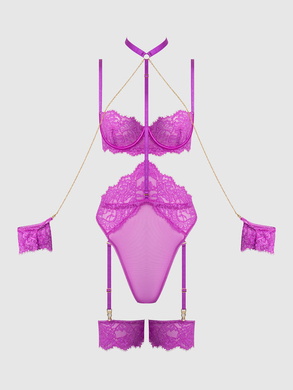 House of Desire Reanna Lace & Chain Handcuff Teddy Pink