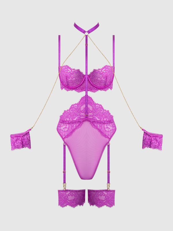 House of Desire Queen Reanna Lace & Chain Handcuff Teddy Pink