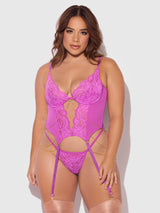 House of Desire Queen Reanna Lace & Chain Merrywidow Bustier Set Pink