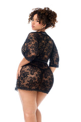 Mapale Rebel Misfit Classic Lace Robe Soft Satin Trim Black
