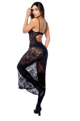 Mapale Rebel Misfit Lace Maxi Night Gown Faux Leather Cups Black