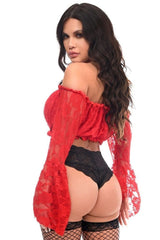 Red Lace Lined Bell Sleeve Top - Daisy Corsets