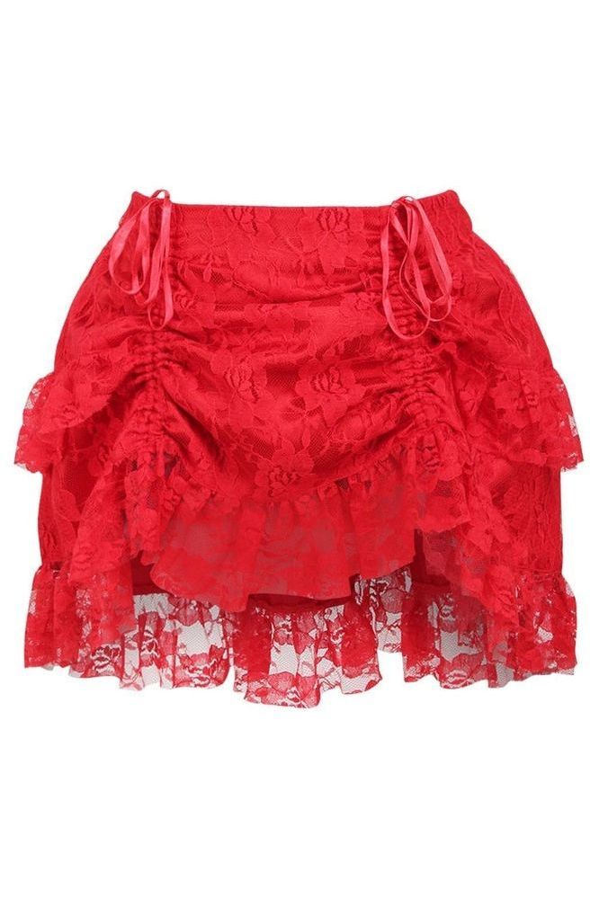 Daisy Corsets Red Lace Ruched Bustle Skirt