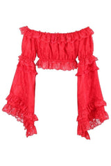 Daisy Corsets Lace Smocked Flare Sleeve Peasant Top