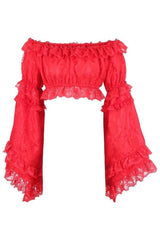 Daisy Corsets Lace Smocked Flare Sleeve Peasant Top