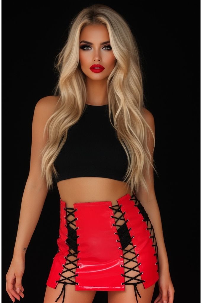 Daisy Corsets Red Patent Lace-Up Skirt