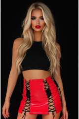 Daisy Corsets Red Patent Lace-Up Skirt