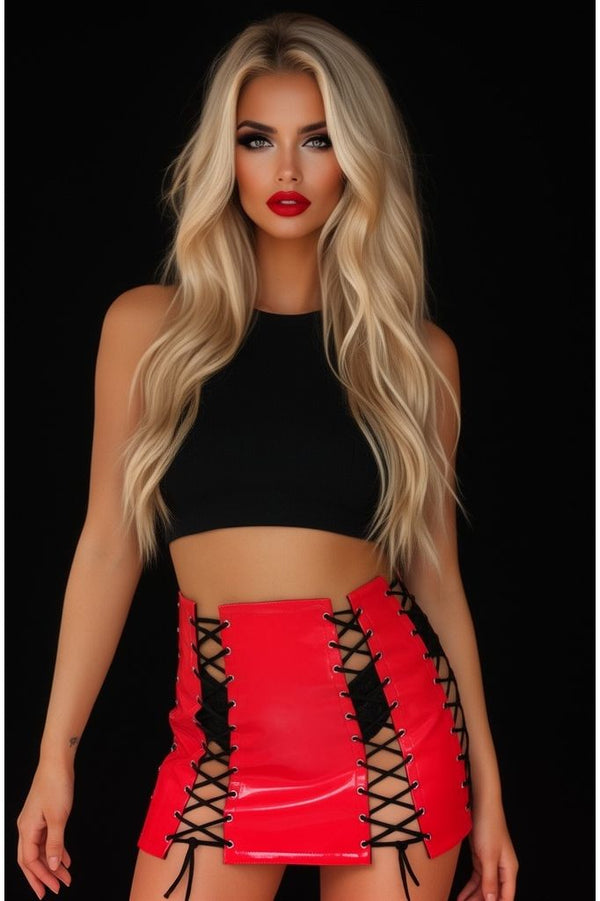 Daisy Corsets Red Patent Lace-Up Skirt