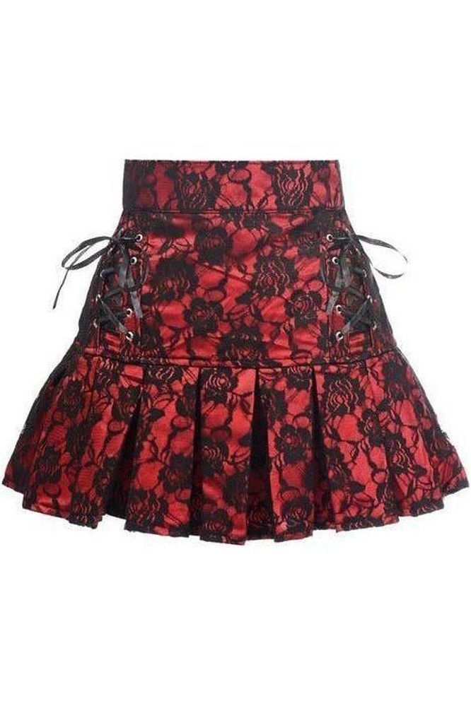 Daisy Corsets Red Satin w/Black Lace Overlay Lace-Up Skirt
