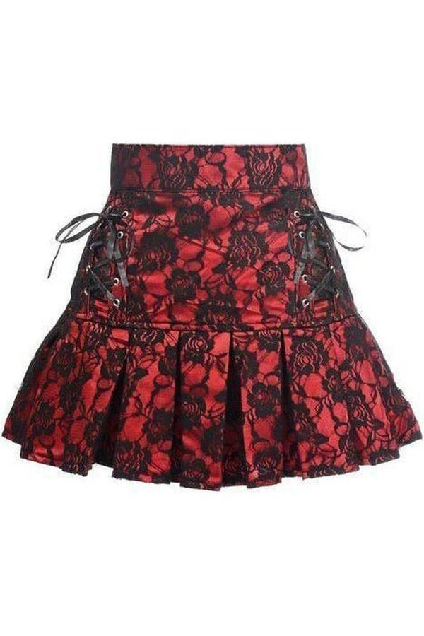 Daisy Corsets Red Satin w/Black Lace Overlay Lace-Up Skirt