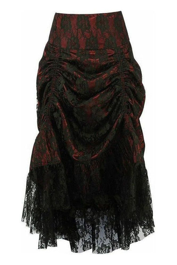 Daisy Corsets Red w/Black Lace Overlay Ruched Bustle Skirt