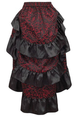Red/Black Brocade Adjustable High Low Bustle Skirt - Daisy Corsets