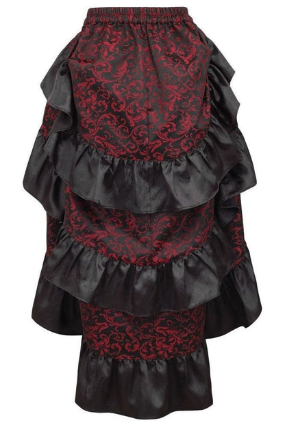 Red/Black Brocade Adjustable High Low Bustle Skirt - Daisy Corsets