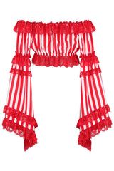 Daisy Corsets Red/White Striped Smocked Flare Sleeve Peasant Top