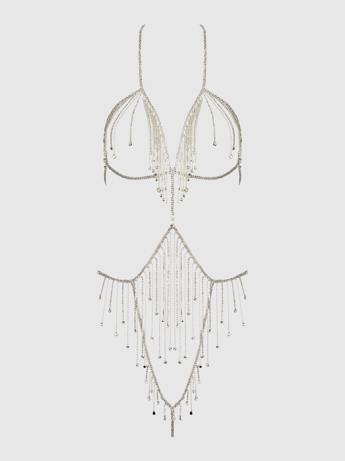 Rhinestone Dangle Fringe Teddy Silver