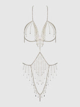 Rhinestone Dangle Fringe Teddy Silver